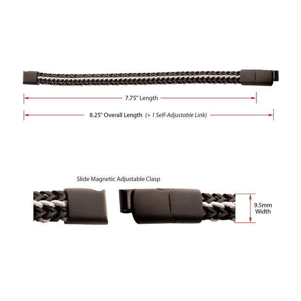 Matte Finish Black IP Stainless Steel Foxtail Chain with White Wax Cord Bracelet