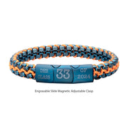 Matte Finish Blue IP Stainless Steel Box Chain with Orange Wax Cord Bracelet