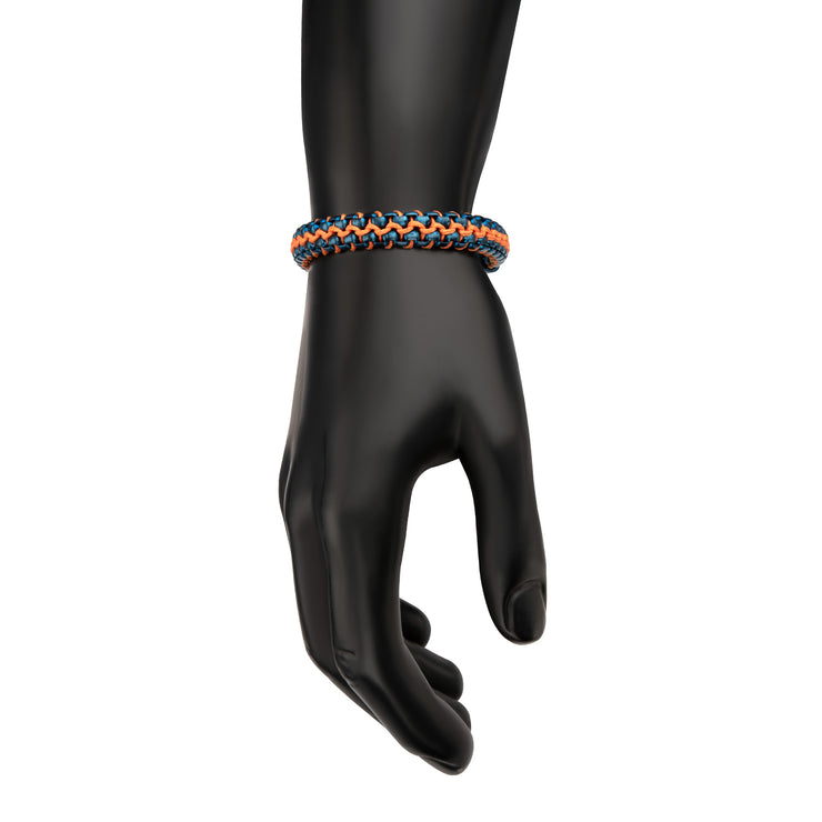 Matte Finish Blue IP Stainless Steel Box Chain with Orange Wax Cord Bracelet