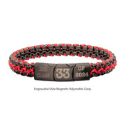 Matte Finish Black IP Stainless Steel Box Chain with Red Wax Cord Bracelet