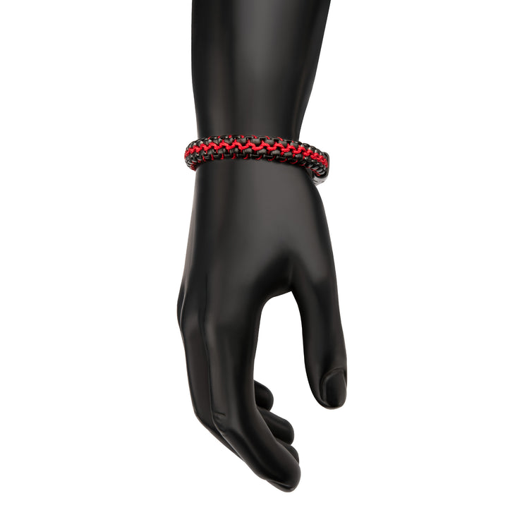 Matte Finish Black IP Stainless Steel Box Chain with Red Wax Cord Bracelet