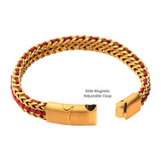 Matte Finish Gold IP Stainless Steel Foxtail Chain with Red Wax Cord Bracelet