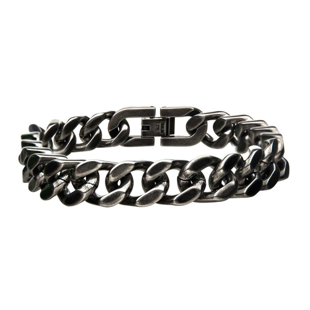 Stainless Steel with Antiqued Finish  Diamond Cut Link and Chain Bracelet