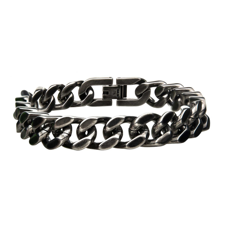 Stainless Steel with Antiqued Finish  Diamond Cut Link and Chain Bracelet
