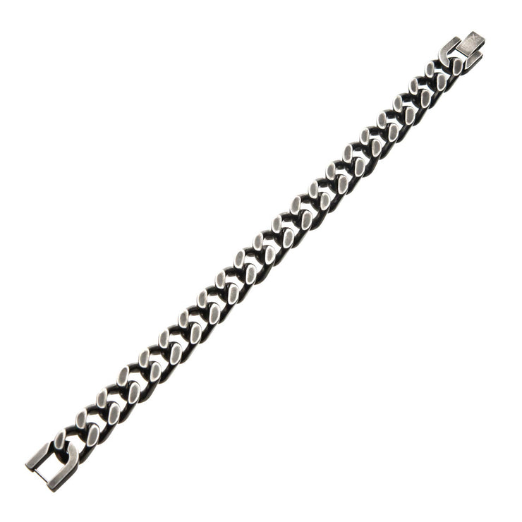 Stainless Steel with Antiqued Finish  Diamond Cut Link and Chain Bracelet