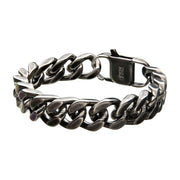 Stainless Steel with Antiqued Finish  Diamond Cut Link & Chain Bracelet
