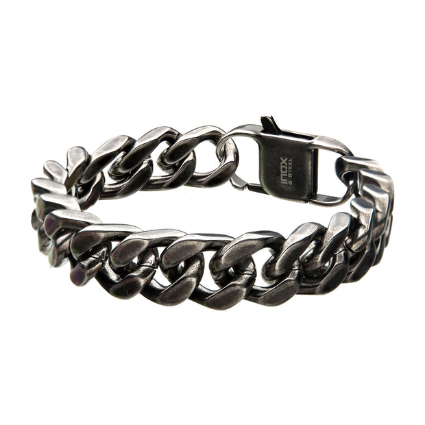 Stainless Steel with Antiqued Finish  Diamond Cut Link & Chain Bracelet