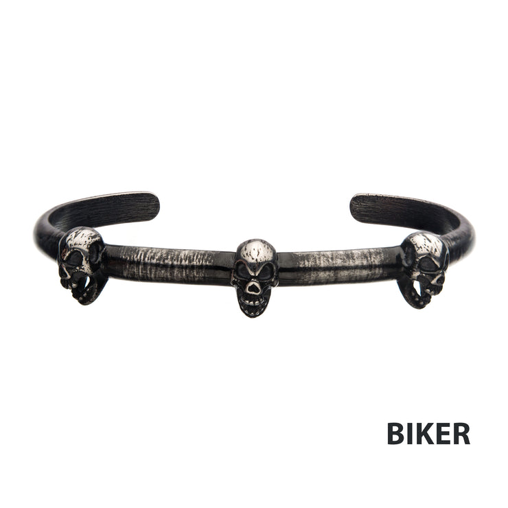 Antiqued Gun Metal Skull Bangle Bracelet