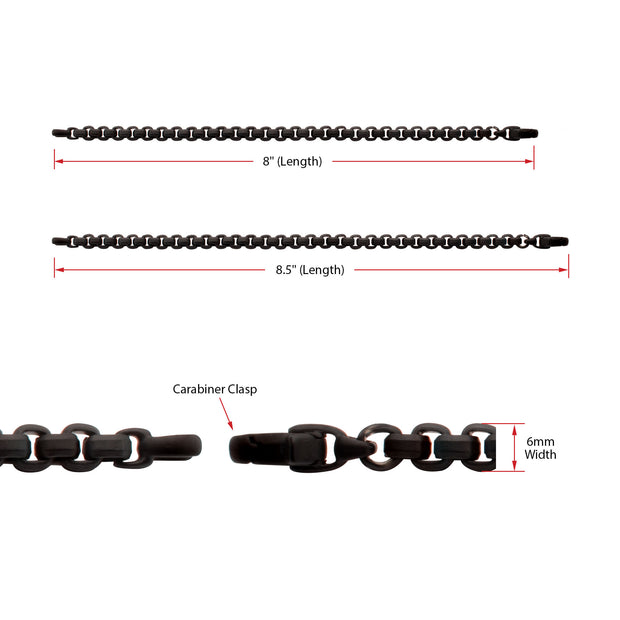 6mm Matte Finish Black IP Stainless Steel Bold Box Chain Bracelet