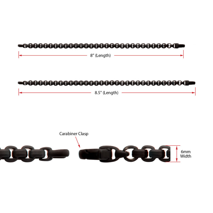 6mm Matte Finish Black IP Stainless Steel Bold Box Chain Bracelet