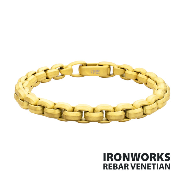 8mm Matte Finish 18Kt Gold IP Stainless Steel Bold Box Chain Bracelet