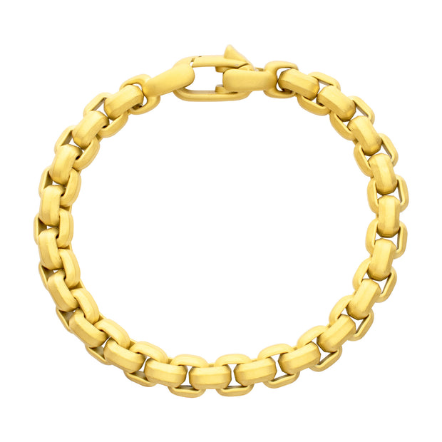 8mm Matte Finish 18Kt Gold IP Stainless Steel Bold Box Chain Bracelet