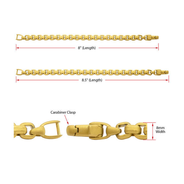 8mm Matte Finish 18Kt Gold IP Stainless Steel Bold Box Chain Bracelet
