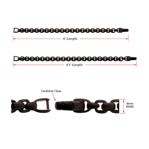 8mm Matte Finish Black IP Stainless Steel Bold Box Chain Bracelet