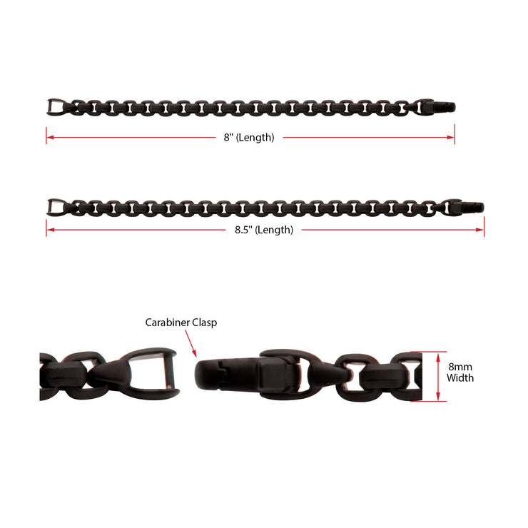 8mm Matte Finish Black IP Stainless Steel Bold Box Chain Bracelet