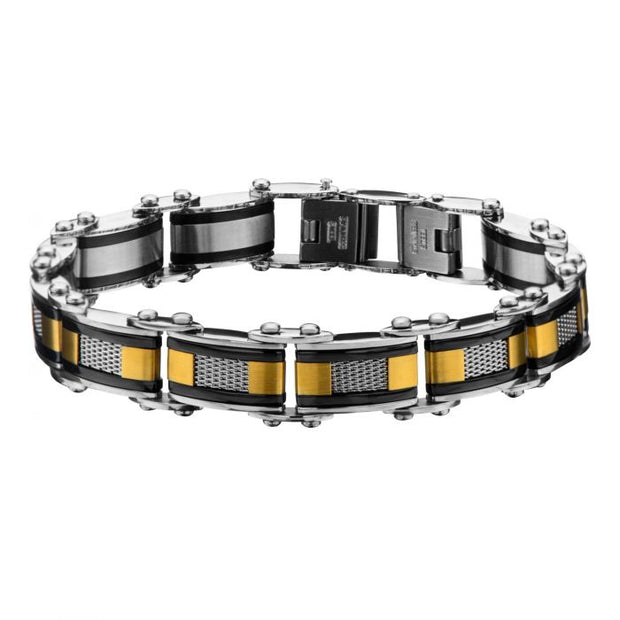 Double Sided Black IP with Gold IP & Steel Mesh Reversible Bracelet