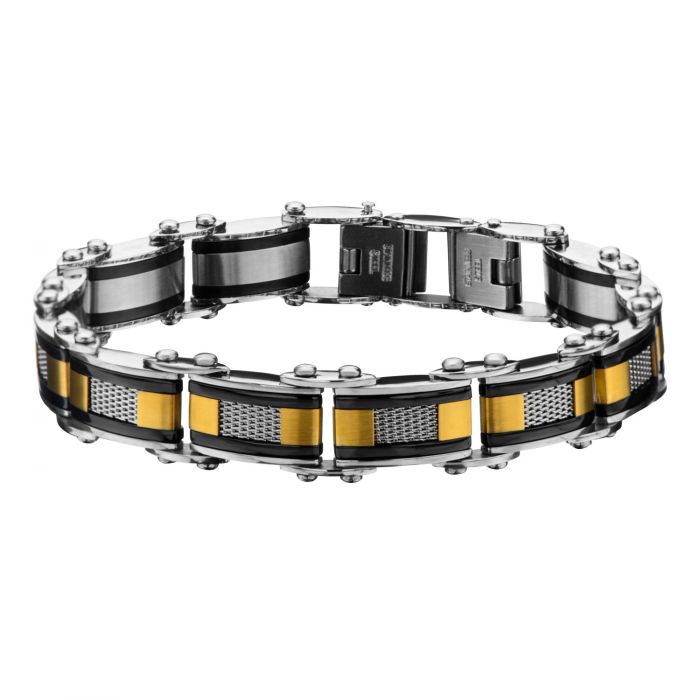 Double Sided Black IP with Gold IP & Steel Mesh Reversible Bracelet