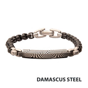 Black IP Steel Box Chain Bracelet with Damascus Steel Plate