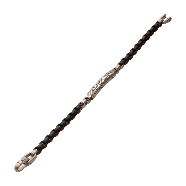 Black IP Steel Box Chain Bracelet with Damascus Steel Plate