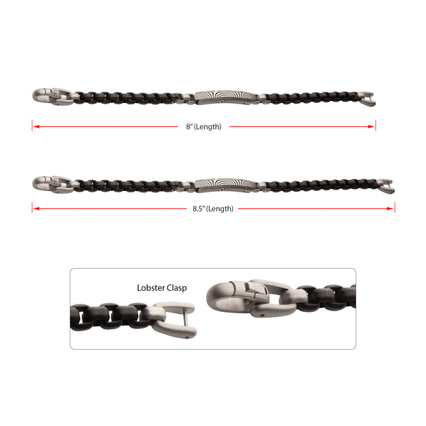 Black IP Steel Box Chain Bracelet with Damascus Steel Plate