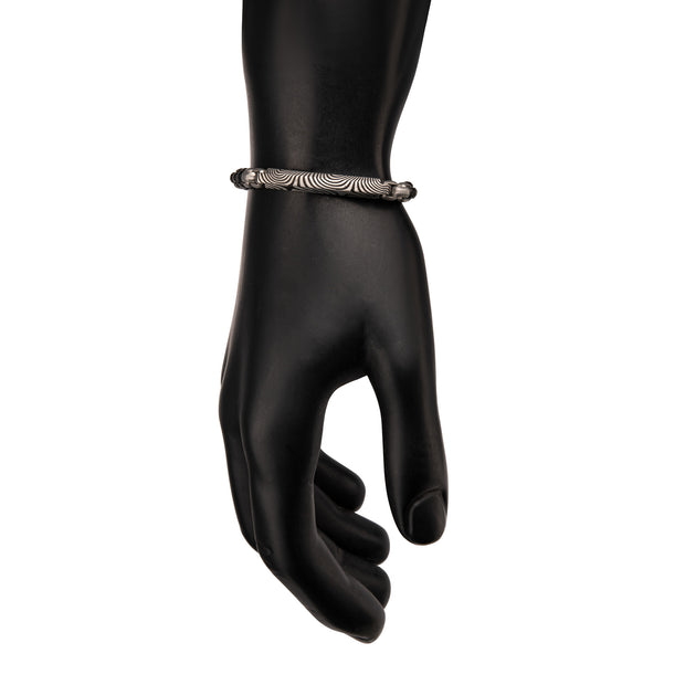 Black IP Steel Box Chain Bracelet with Damascus Steel Plate