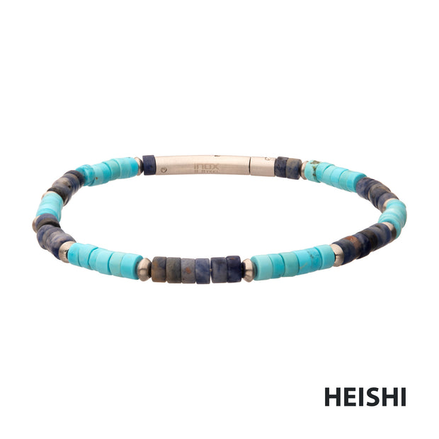 Azure Voyager (Turquoise / Sodalite) Heishi Bead Bracelet