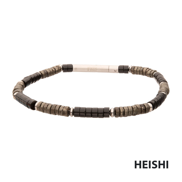 Shadow Wolf (Onyx / Pyrite) Heishi Bead Bracelet