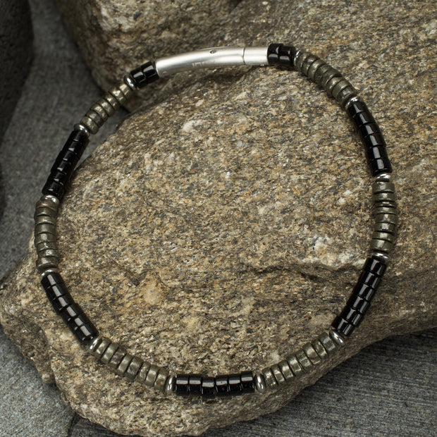 Shadow Wolf (Onyx / Pyrite) Heishi Bead Bracelet