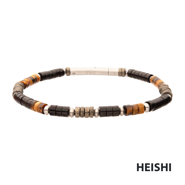 Pyro Sentinel (Onyx / Pyrite / Tiger-eye) Heishi Bead Bracelet