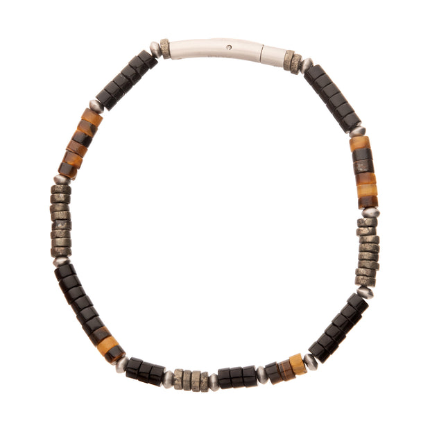 Pyro Sentinel (Onyx / Pyrite / Tiger-eye) Heishi Bead Bracelet