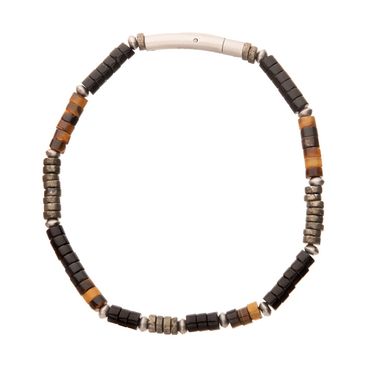 Pyro Sentinel (Onyx / Pyrite / Tiger-eye) Heishi Bead Bracelet