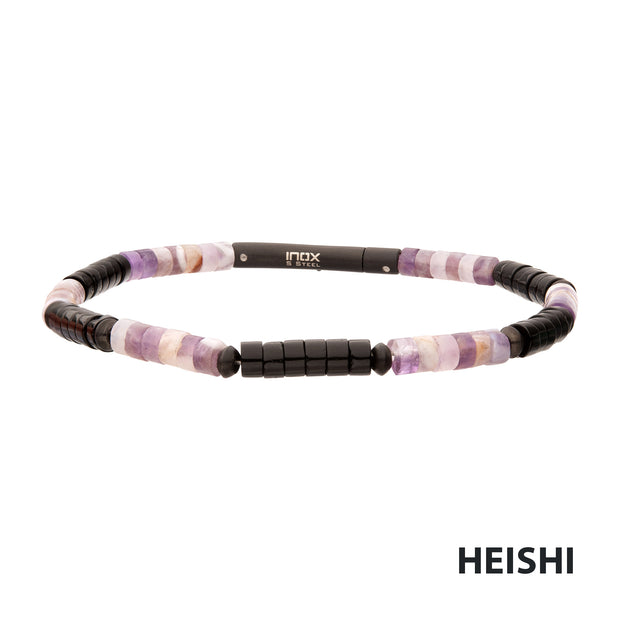 Imperial Dusk (Amethyst / Onyx) Heishi Bead Bracelet