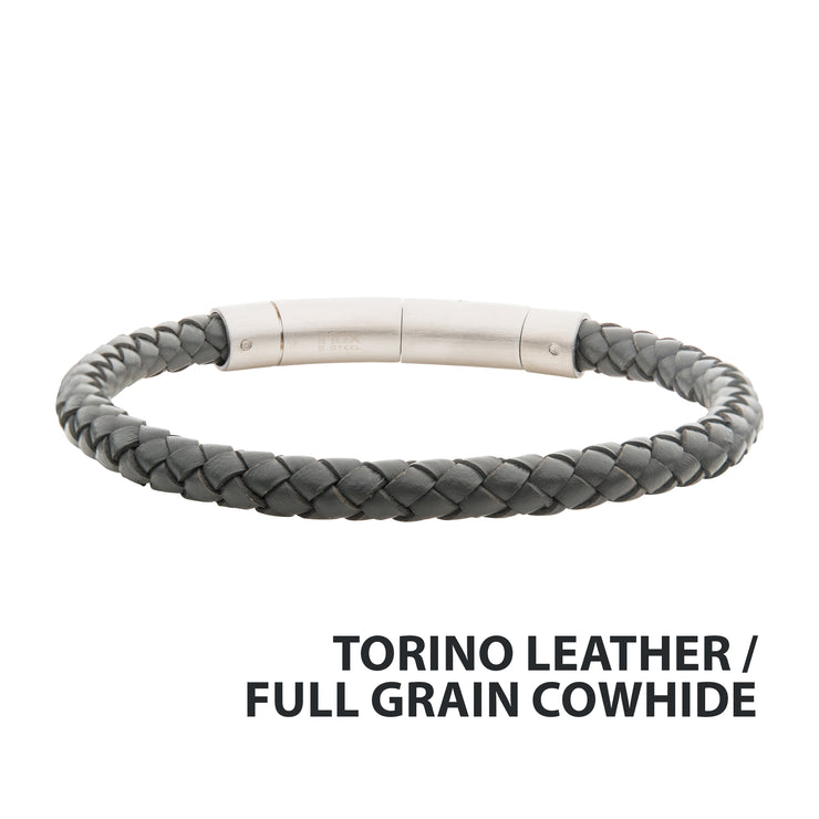 6mm Grey Genuine Full Grain Cowhide Leather Bracelet