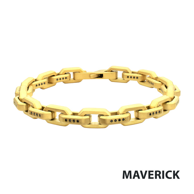 8mm Matte Finish 18Kt Gold IP Stainless Steel Faceted Interlock Link Chain Bracelet