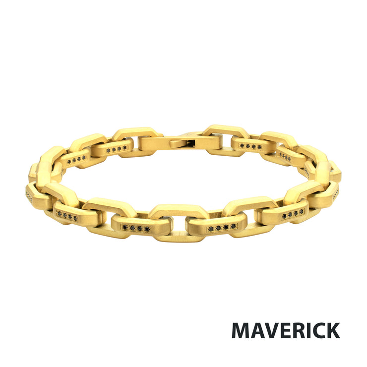 8mm Matte Finish 18Kt Gold IP Stainless Steel Faceted Interlock Link Chain Bracelet