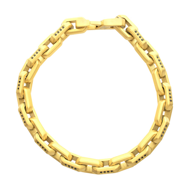 8mm Matte Finish 18Kt Gold IP Stainless Steel Faceted Interlock Link Chain Bracelet