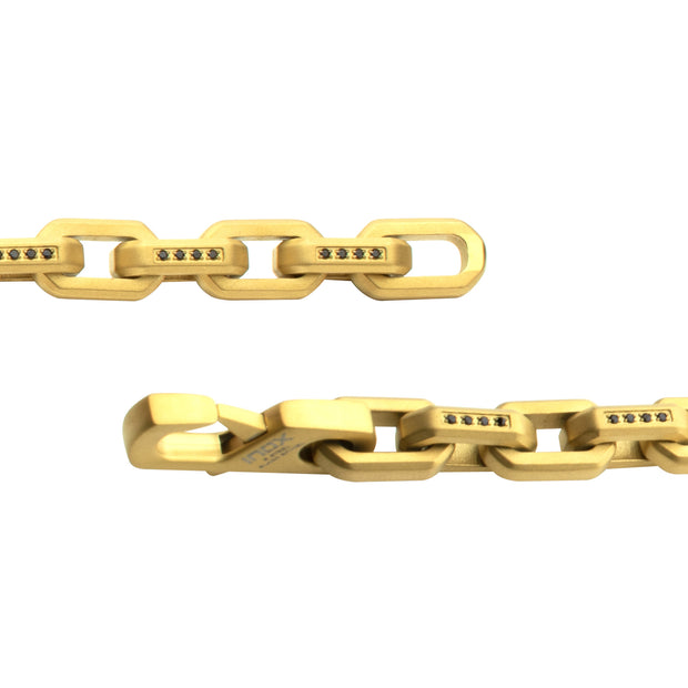 8mm Matte Finish 18Kt Gold IP Stainless Steel Faceted Interlock Link Chain Bracelet