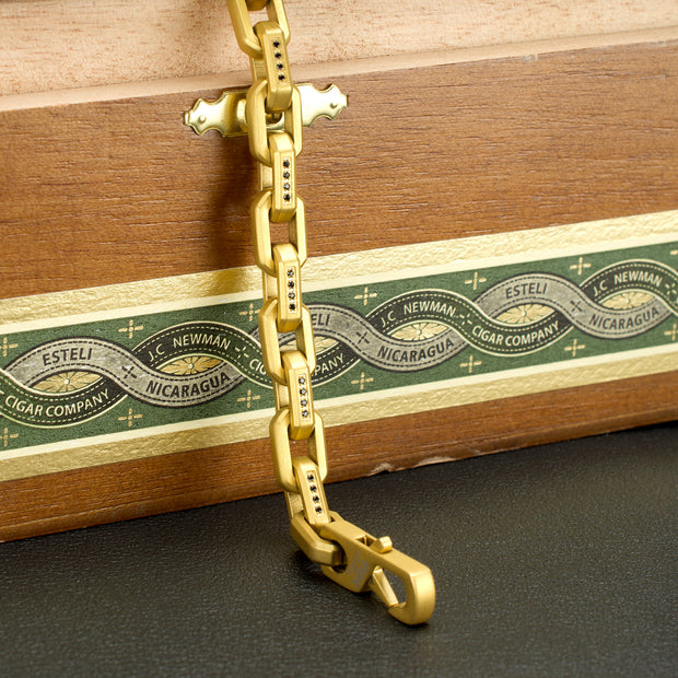 8mm Matte Finish 18Kt Gold IP Stainless Steel Faceted Interlock Link Chain Bracelet