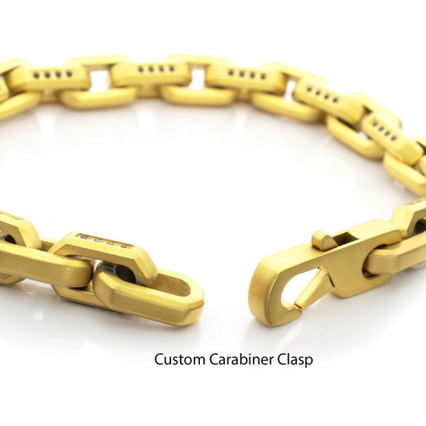 8mm Matte Finish 18Kt Gold IP Stainless Steel Faceted Interlock Link Chain Bracelet