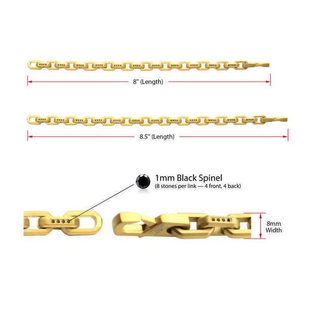 8mm Matte Finish 18Kt Gold IP Stainless Steel Faceted Interlock Link Chain Bracelet