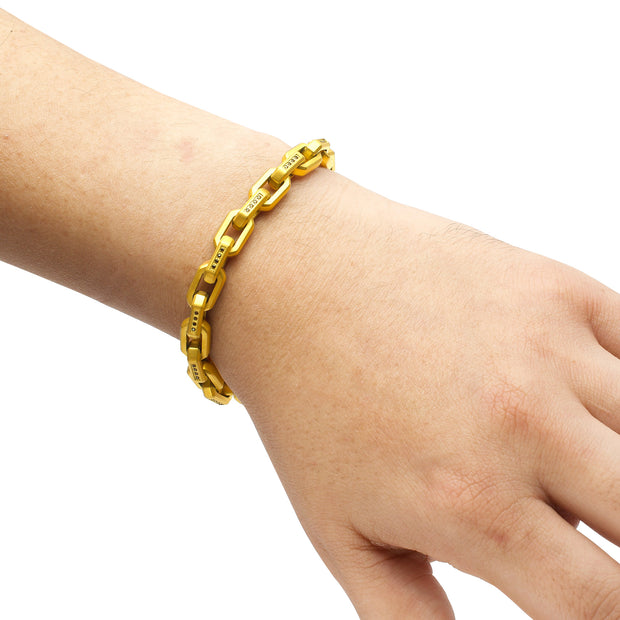 8mm Matte Finish 18Kt Gold IP Stainless Steel Faceted Interlock Link Chain Bracelet