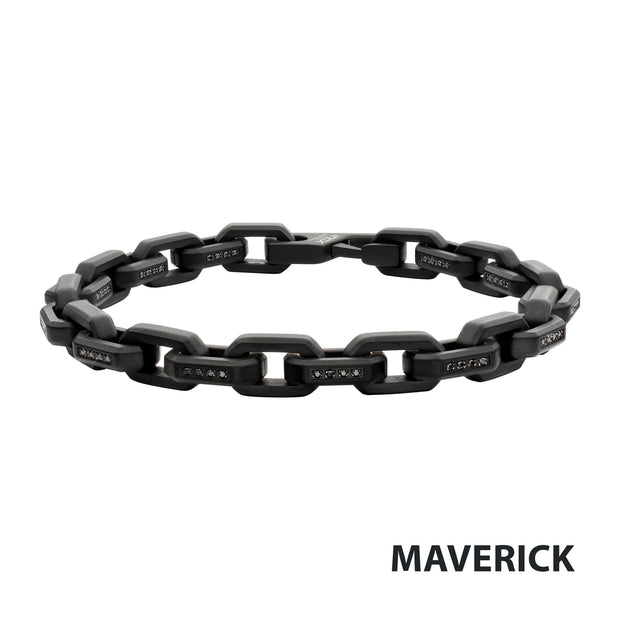 8mm Matte Finish Black IP Stainless Steel Faceted Interlock Link Chain Bracelet