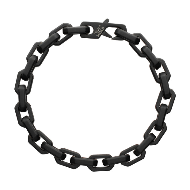 8mm Matte Finish Black IP Stainless Steel Faceted Interlock Link Chain Bracelet