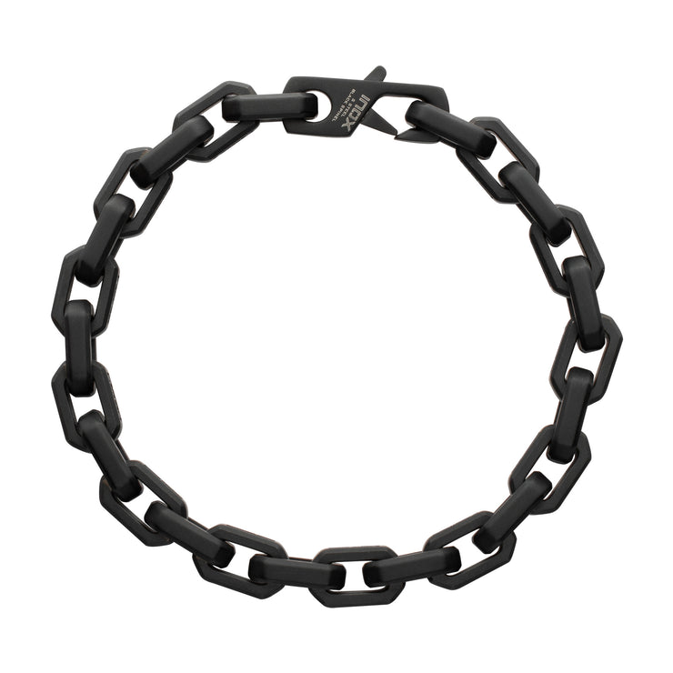 8mm Matte Finish Black IP Stainless Steel Faceted Interlock Link Chain Bracelet