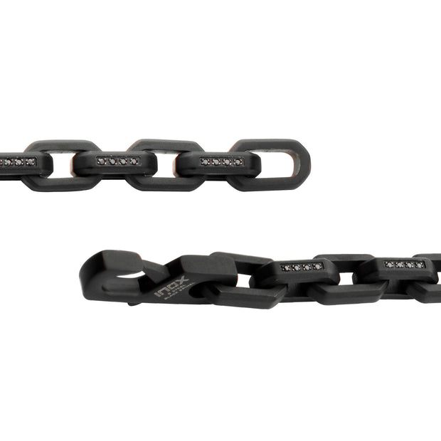 8mm Matte Finish Black IP Stainless Steel Faceted Interlock Link Chain Bracelet