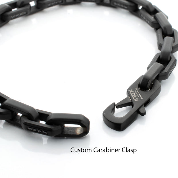 8mm Matte Finish Black IP Stainless Steel Faceted Interlock Link Chain Bracelet