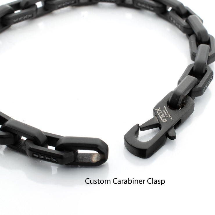 8mm Matte Finish Black IP Stainless Steel Faceted Interlock Link Chain Bracelet