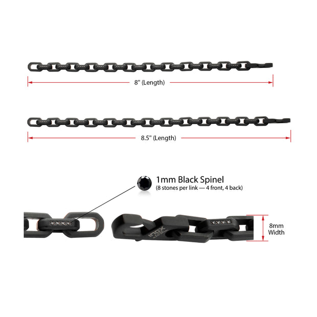 8mm Matte Finish Black IP Stainless Steel Faceted Interlock Link Chain Bracelet