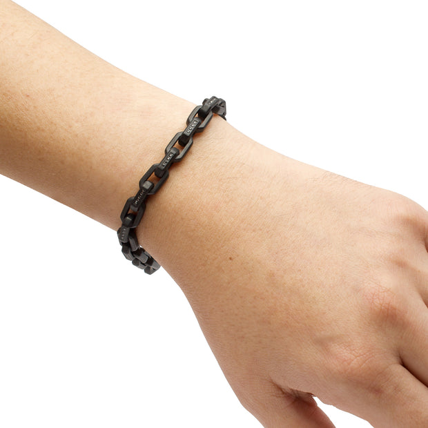 8mm Matte Finish Black IP Stainless Steel Faceted Interlock Link Chain Bracelet