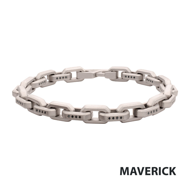 8mm Matte Finish Stainless Steel Faceted Interlock Link Chain Bracelet